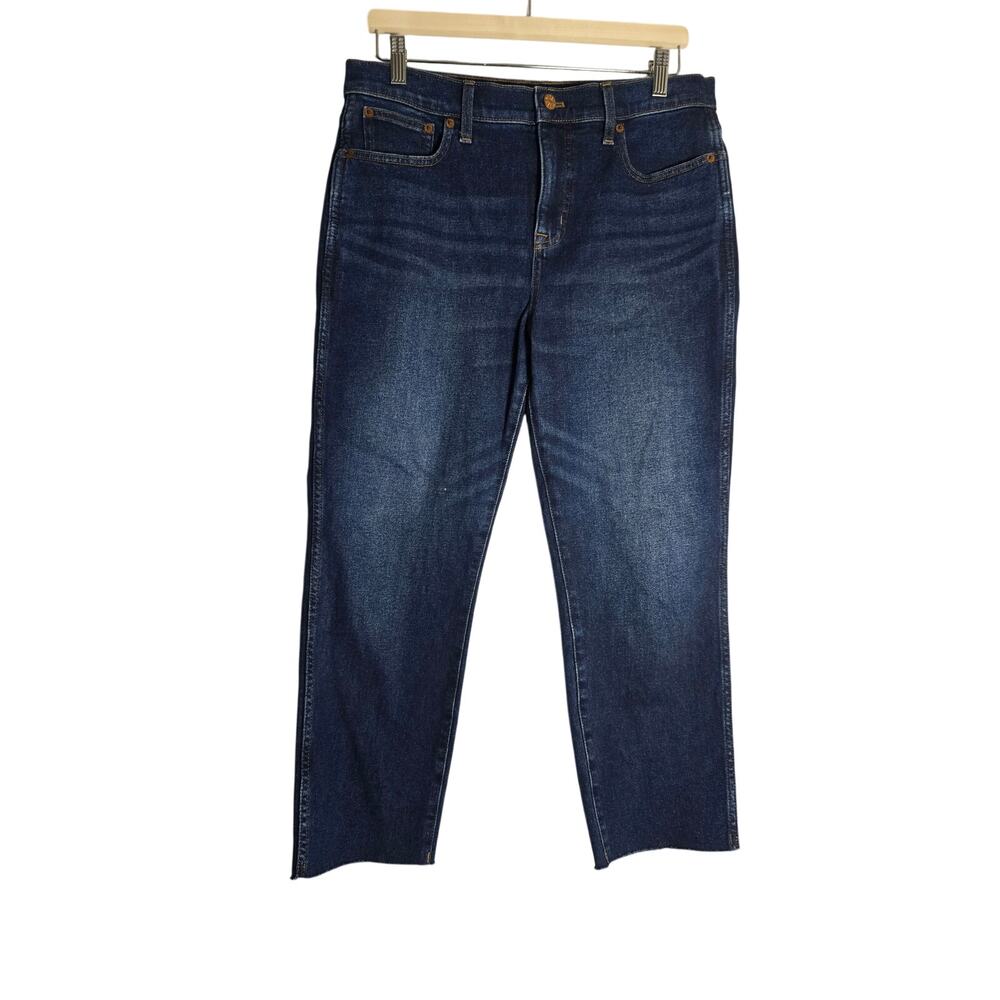 J.Crew Dark Wash Straight Leg Jeans Womens 29P Frayed Hem Normcore Casual Denim